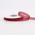Red sheer organza ribbon roll 1cm wide for floral packaging, gift wrapping, and DIY crafts. - Burgundy