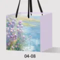 Purple floral paper gift bag with black handles, artistic oil painting design for flower wrapping. - Style 08 Light Purple