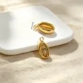 Detailed size dimensions of gold oval shell charms with pearls for DIY jewelry making - Hollow Conch