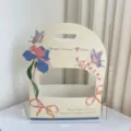 Floral gift box with handle, beautiful spring design for DIY flower arrangement and packing. - Beige / 5 Pcs/Pack
