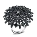 S925 Silber Schwarzer Edelstein Schirm Cluster Ring Gothic Hip Hop Statement Schmuck - Größe 7 / Schwarz