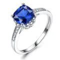 Luxus 925 Sterling Silber Kissen blauer Tansanit Halo Ring für Damen eleganter Schmuck - Größe 7 / Silber & Blau (RUJ073S-1)