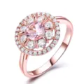 Exquisiter rosgoldener rosa Kristall Halo Ring mit funkelnden Zirkonsteinen Damen Modeschmuck - Größe 7 / Roségold