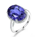 Lussuoso anello in argento 925 con pietra blu ovale e zirconi, elegante gioiello da sposa. - Taglia 6 / Blu