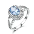 Eleganter 925 Silber Ring mit ovalem hellblauem Zirkonia und doppelter Umrandung. - Größe 5 / Blau