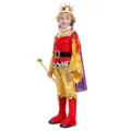 Vue détaillée du costume de roi royal pour enfants, avec couronne dorée, cape et tunique luxueuse. - M / Ensemble / B-0010