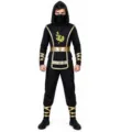 Ensemble de costume de ninja noir pour homme adulte avec bordure dorée capuche masque fête. - 4XL (Recommandé 165-175) / Ensemble / Noir