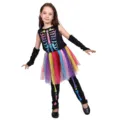 Déguisement squelette Halloween enfant avec jupe tutu colorée et haut imprimé os pour fête spectacle. - ZB-081