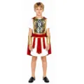 Vue détaillée du costume de guerrier romain pour enfants avec plastron doré et cape rouge. - S / Style Garçon (Blanc/Or)