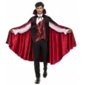 Close up view of adult men vampire costume detail showing dual-color cape and classic vest. - S (Recommended 165-175 cm) / Set / ZC-105