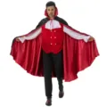 Adult Halloween vampire costume detail, black red cape, white ruffle shirt and red vest set. - S (Recommended 165-175 cm) / Set / ZC-104