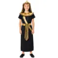 Disfraz de faraón egipcio para niños para fiesta de Halloween, vestido negro y dorado con tocado. - M / Conjuntos / B-0106