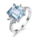 Atemberaubender 925er Silber Ring mit hellblauem Edelstein, Baguette-Steinen und Zirkonia. - Größe 5 / Blau