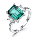 S925 Silber Ring Gruener Topas Quadratisch Smaragdschliff Damen Schmuck Elegant - Größe 5 / Grün