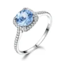 Wunderschöner 925 Silber Ring mit funkelndem hellblauen Edelstein und einem feinen Zirkonrand. - Größe 5 / Blau