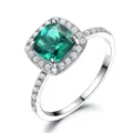 S925 Silber Quadratisch Gruen Edelstein Ring Luxus Zirkonia Halo Ring Damen Schmuck - Größe 5 / Grün