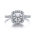S925 Sterlingsilber Kissen Schliff Halo Ring mit Pavé besetzten Seitensteinen Schmuck - Größe 5 / Weiß