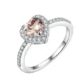 S925 Sterlingsilber rosa Herz Morganit Ring mit funkelndem Zirkonia Halo Pave Design. - Größe 5 / Weißgold