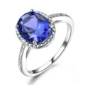 Lussuoso anello da donna in argento sterling 925 con pietra preziosa ovale blu - Taglia 6 / Blu