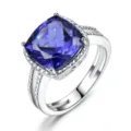 Anello di lusso in argento 925 con pietra tanzanite blu taglio cuscino per donna. - Taglia 6 / Blu