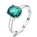 S925 Sterlingsilber Oval Gruen Nano Smaragd Solitaer Ring Damen Mode Eleganter Schmuck - Größe 7 / Grün