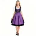 Παραδοσιακό γερμανικό φόρεμα dirndl για Oktoberfest, μωβ ποδιά με μαύρο μπούσιο και κέντημα - 4XL / Dresses / Μαύρο Μωβ