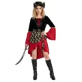 Vue détaillée du costume de pirate pour femme adulte avec chapeau, robe et accessoires. - S / Robe (ZD-050)