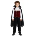 Détail de costume de vampire pour enfant, gilet en velours et cape pour Halloween. - M (Conseillé 110-120) / B-0038