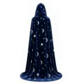Mantello di velluto di Halloween con cappuccio e stampa di stelle e luna per cosplay. - Blu