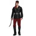 Déguisement de pirate adulte pour Halloween, tenue cosplay de capitaine des Caraïbes rayé. - S / Ensemble (M-0162)