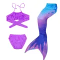Kids mermaid swimsuit set featuring ruffle halter bikini top, briefs and gradient tail. - Purple Gradient (MRY-010-G)