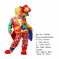 Detailansicht des bunten Kinder-Clown-Kostümsets mit mehrfarbigem Karodesign und Zubehör. - ZA-004