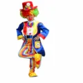 Details of children colorful clown costume set including jacket jumpsuit bow tie and hat. - M / ZA-007