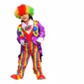 Kinder Bunt Clown Kostüm Set mit regenbogenfarbenem Overall, lila Jacke und Perücke. - ZA-006