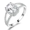 S925 Sterlingsilber Kissen Schliff Halo Split Ringschiene Elegante Damen Schmuck Geschenk - Größe 5 / Weiß