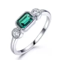 Edler S925 Silber Smaragdschliff gruener Nano Edelstein Vintage Ring mit Zirkonia Steinen - Größe 5 / Grün