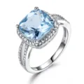 Eleganter 925er Silber quadratisch hellblau Zirkon Ring mit funkelndem Steinbesatz. - Größe 6 / Blau