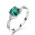 Eleganter S925 Silber quadratischer grüner synthetischer Edelstein Damen Ring Modisch - Größe 6 / Grün