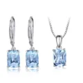 Elegant 925 Sterling Silver Light Blue Topaz Cushion Cut Earrings Pendant Jewelry Set - 925 Silver / Blue