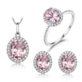 Elegantes 925 Silber Rosa Morganit Ring Anhänger Ohrringe Schmuckset Damen Mode Accessoire - Set (Mit Ringgröße 9) / Dreiteiliges Set