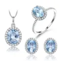S925 Silber hellblau Topas Schmuckset Kette Ring Ohrringe elegante Damen Geschenke - Größe 9 / Schmuckset