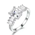 Eleganter 925 Sterling Silber Ring mit Smaragdschliff Zirkonia für Damen Schmuck Geschenk. - Weiß / Größe 5