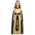 Kids Egyptian Pharaoh costume detail showing gold dress, headdress, cape and sash for party. - ZB-528