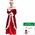 Women Christmas Santa Costume Velvet Long Sleeve Red Dress Hat 2-Piece Party Outfit Set - M / Red