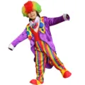 Colorful clown costume detail view, vibrant rainbow stripes and cute polka dot pattern. - M / ZA-006