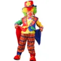 Children clown costume detail showing colorful plaid trousers and multi-colored party jacket. - M / ZA-004
