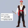 Halloween adulte homme costume de capitaine de pirate ensemble avec foulard haut pantalon ceinture - S / Style Pirate M-0025(M-0025)