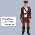 Men Halloween Pirate Costume Set Brown Coat Hat Sizing Options Party Cosplay Outfit - Pirate Style M-0128(M-0128)
