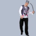 Halloween pirate costume for men with skeleton print, includes top, pants and headscarf. - Pirate Style M-0142(M-0142)