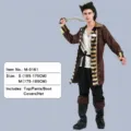 Adult men pirate captain costume set, Halloween party dress up outfit with hat and sword. - Pirate Style M-0161(M-0161)